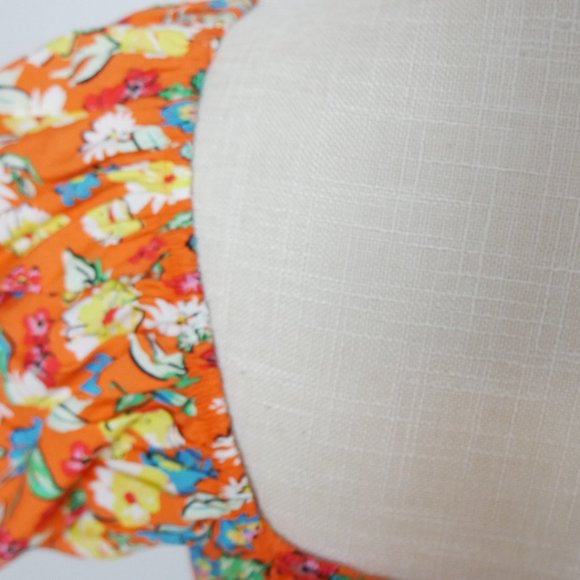 NWT Zara Orange Floral Crop Top Short Bubble Puff Sleeve Large - Picture 13 of 14